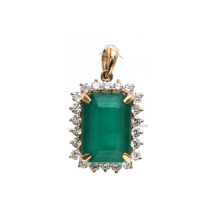 Emerald Rectangular Halo 18K Yellow Gold Pendant Necklace