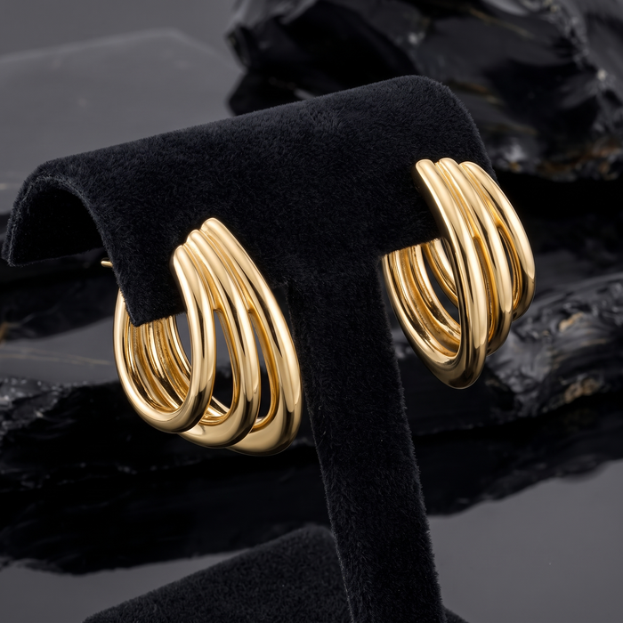 Triple Hoop Twist Diamonds Earrings in 14K Yellow Gold