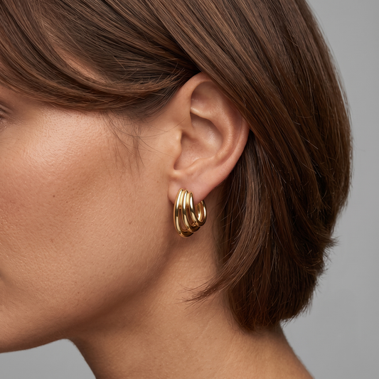 Triple Hoop Twist Diamonds Earrings in 14K Yellow Gold