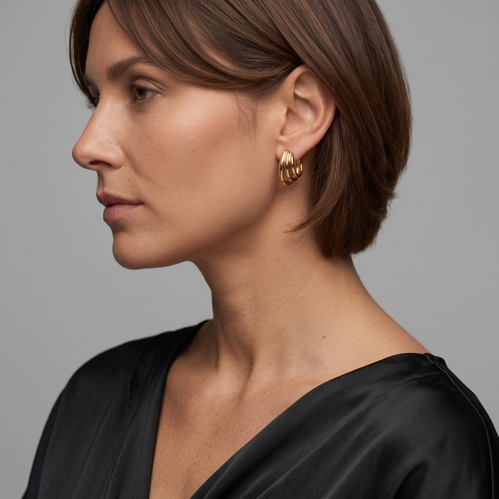 Triple Hoop Twist Diamonds Earrings in 14K Yellow Gold
