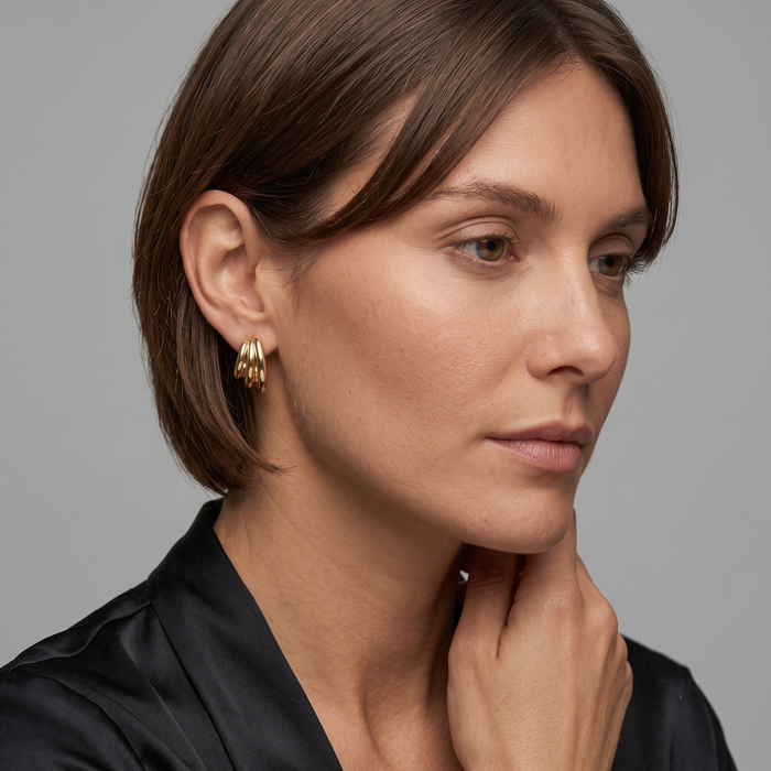 Triple Hoop Twist Diamonds Earrings in 14K Yellow Gold