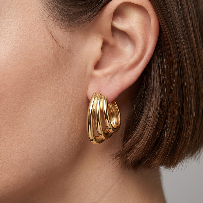 Triple Hoop Twist Diamonds Earrings in 14K Yellow Gold