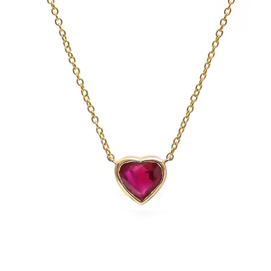Elegant Heart Shape Ruby 18K Yellow Gold Solitaire Necklace