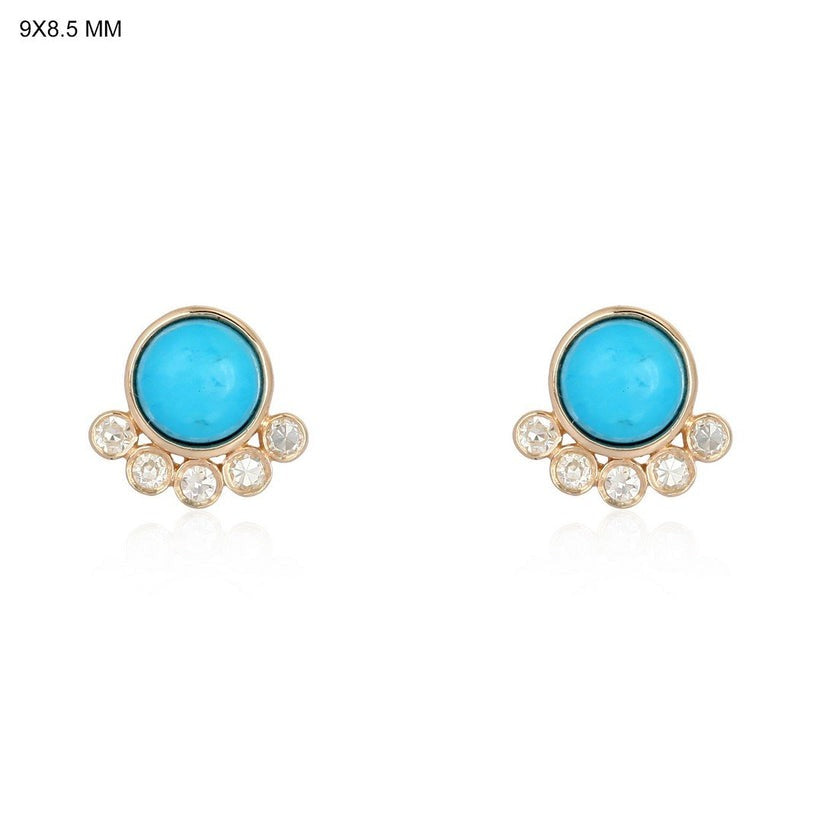 Turquoise Diamond Stud Earrings in 14K Yellow Gold
