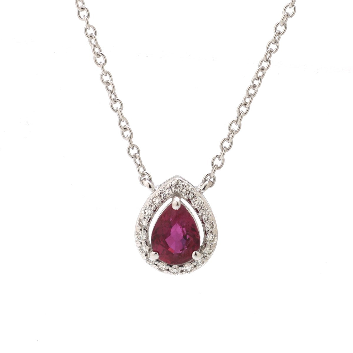 Luxury Ruby & Diamond 18K White Gold Halo Necklace