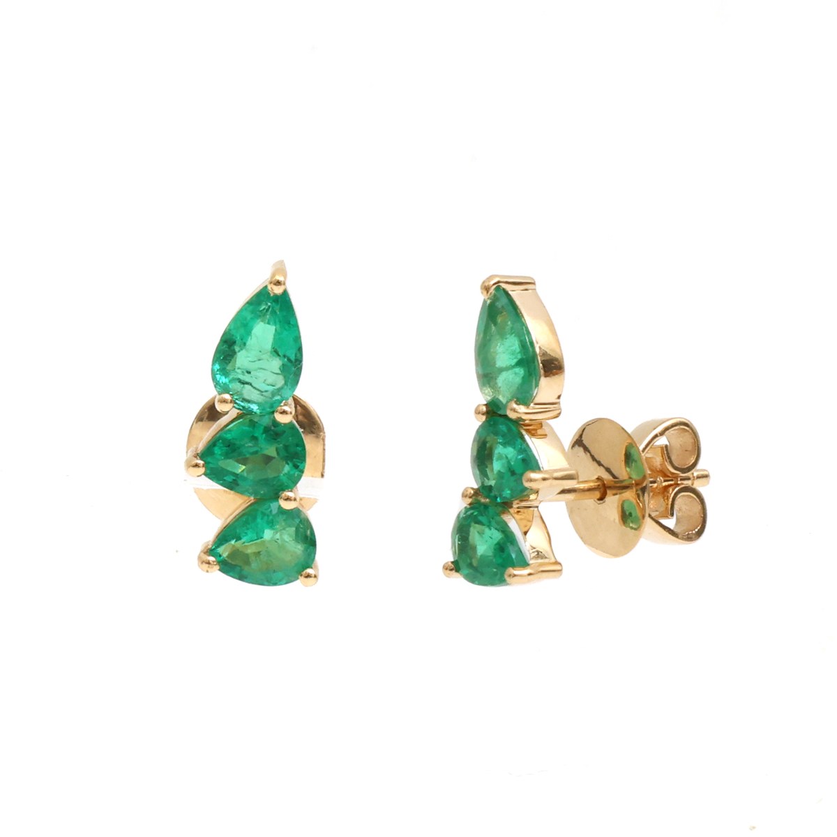 Pear Emerald Cascade 18K Yellow Gold Stud Earrings