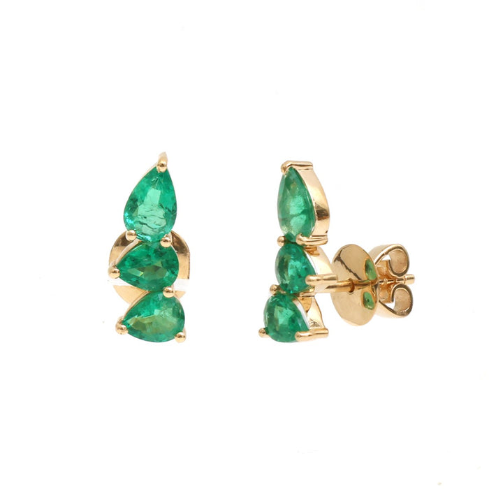 Pear Emerald Cascade 18K Yellow Gold Stud Earrings