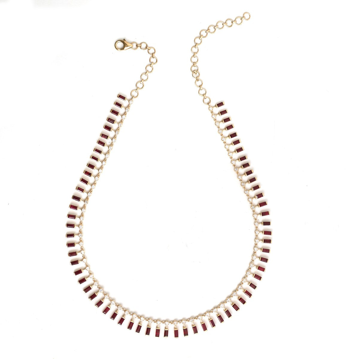 Baguette Ruby 18K Natural Diamond Yellow Gold Necklace