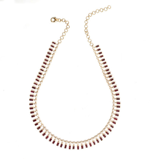 Baguette Ruby 18K Natural Diamond Yellow Gold Necklace