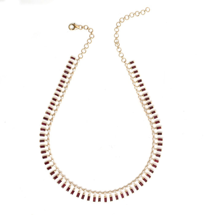 Baguette Ruby 18K Natural Diamond Yellow Gold Necklace
