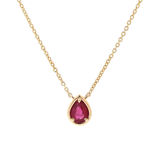 Elegant Ruby Teardrop 18K Yellow Gold Solitaire Necklace