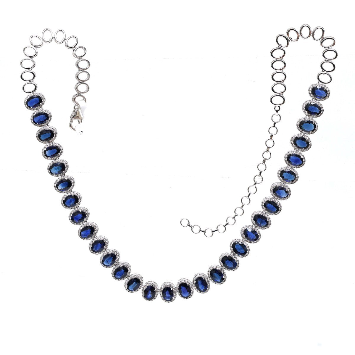 Royal Blue Sapphire 18K White Gold Riviera Necklace