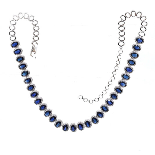 Royal Blue Sapphire 18K White Gold Riviera Necklace