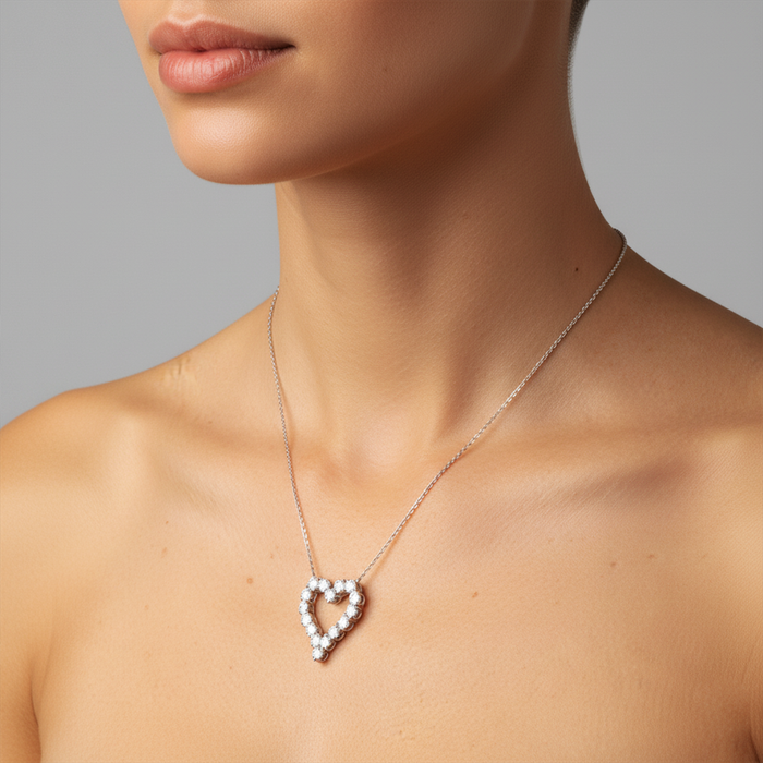 Cushion Cut Open Heart Diamond Necklace in 14K White Gold