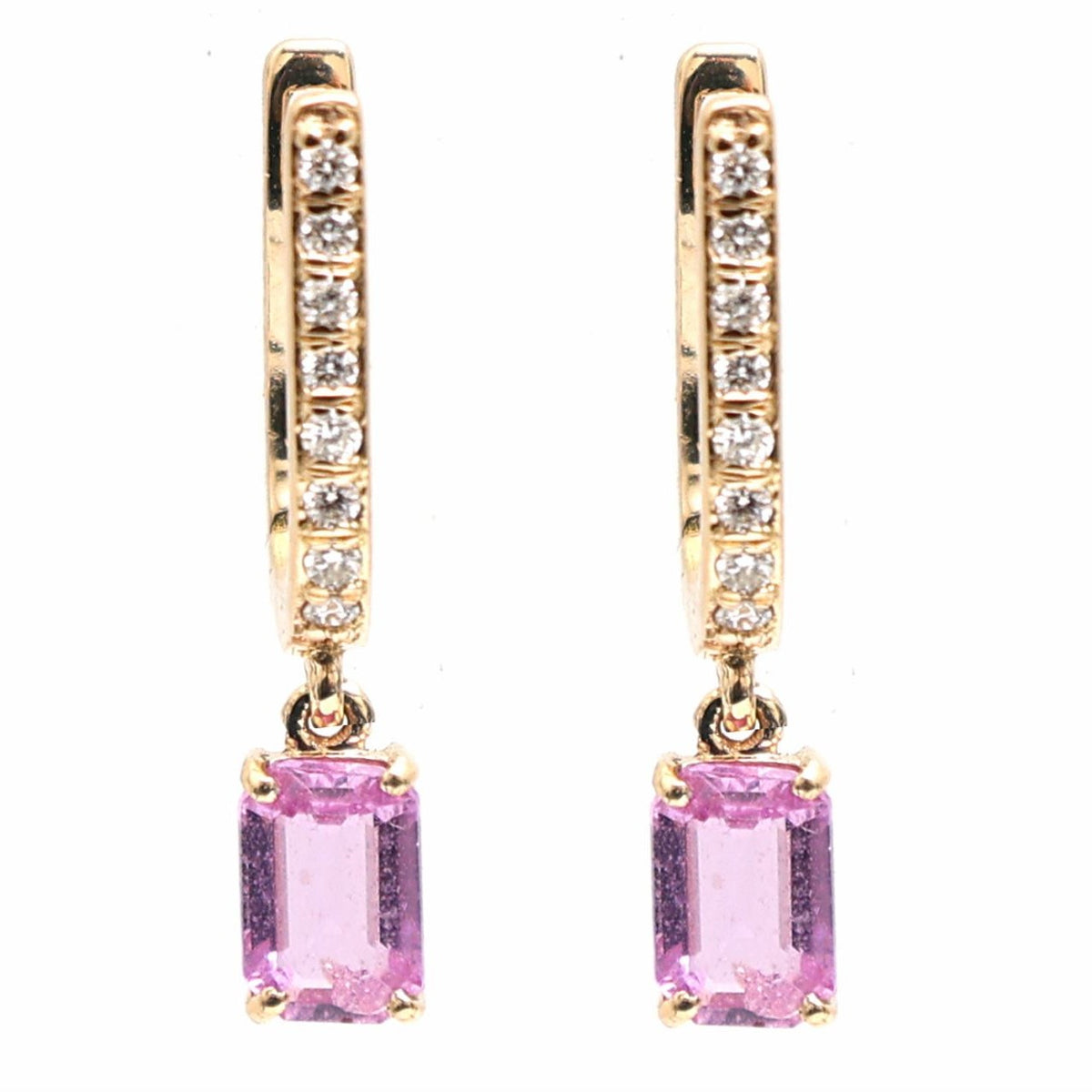 Petal Light Pink Sapphire Diamond Drop Earrings in 18K Yellow Gold