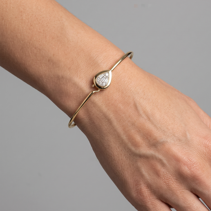 Baguette Diamond 14K (or 18k upon request) Yellow Gold Bangle Bracelet