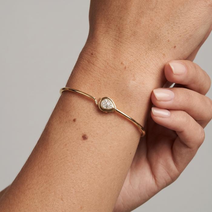 Baguette Diamond 14K (or 18k upon request) Yellow Gold Bangle Bracelet