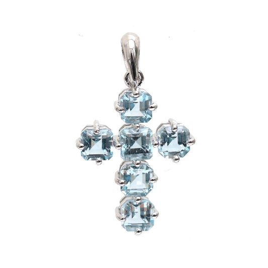 Bright Aquamarine Diamond 18K White Gold Pendant Necklace