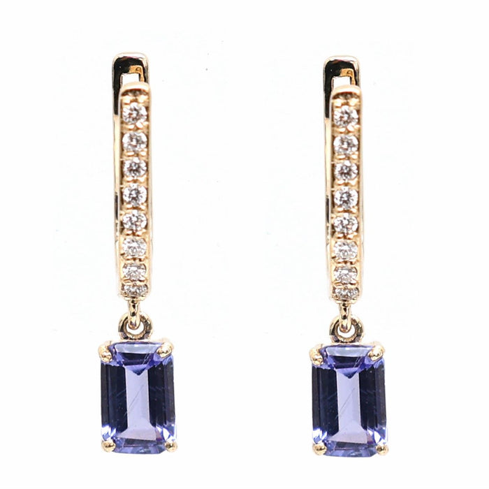 Regent Line Blue Sapphire Diamond Drop Earrings in 18K Yellow Gold