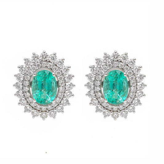 Emerald Allure Halo 18K Natural Diamond White Gold Stud Earrings
