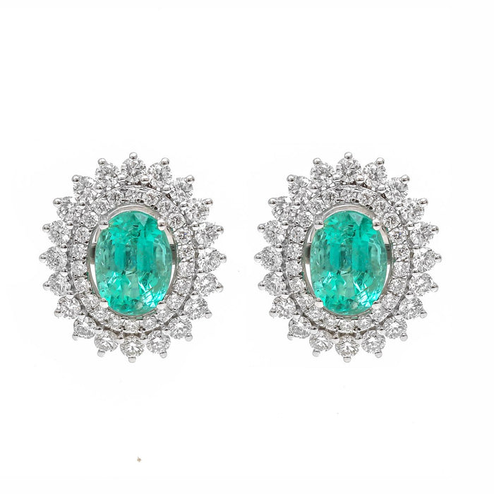 Emerald Allure Halo 18K Natural Diamond White Gold Stud Earrings