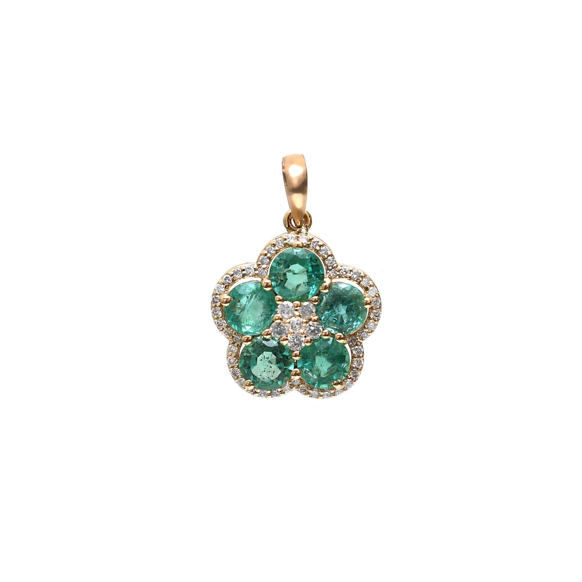 Elegant Floral Emerald 18K Yellow Gold Cluster Pendant Necklace