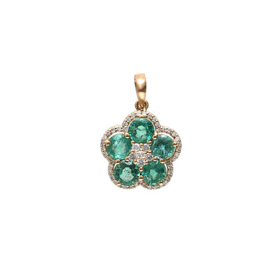 Elegant Floral Emerald 18K Yellow Gold Cluster Pendant Necklace