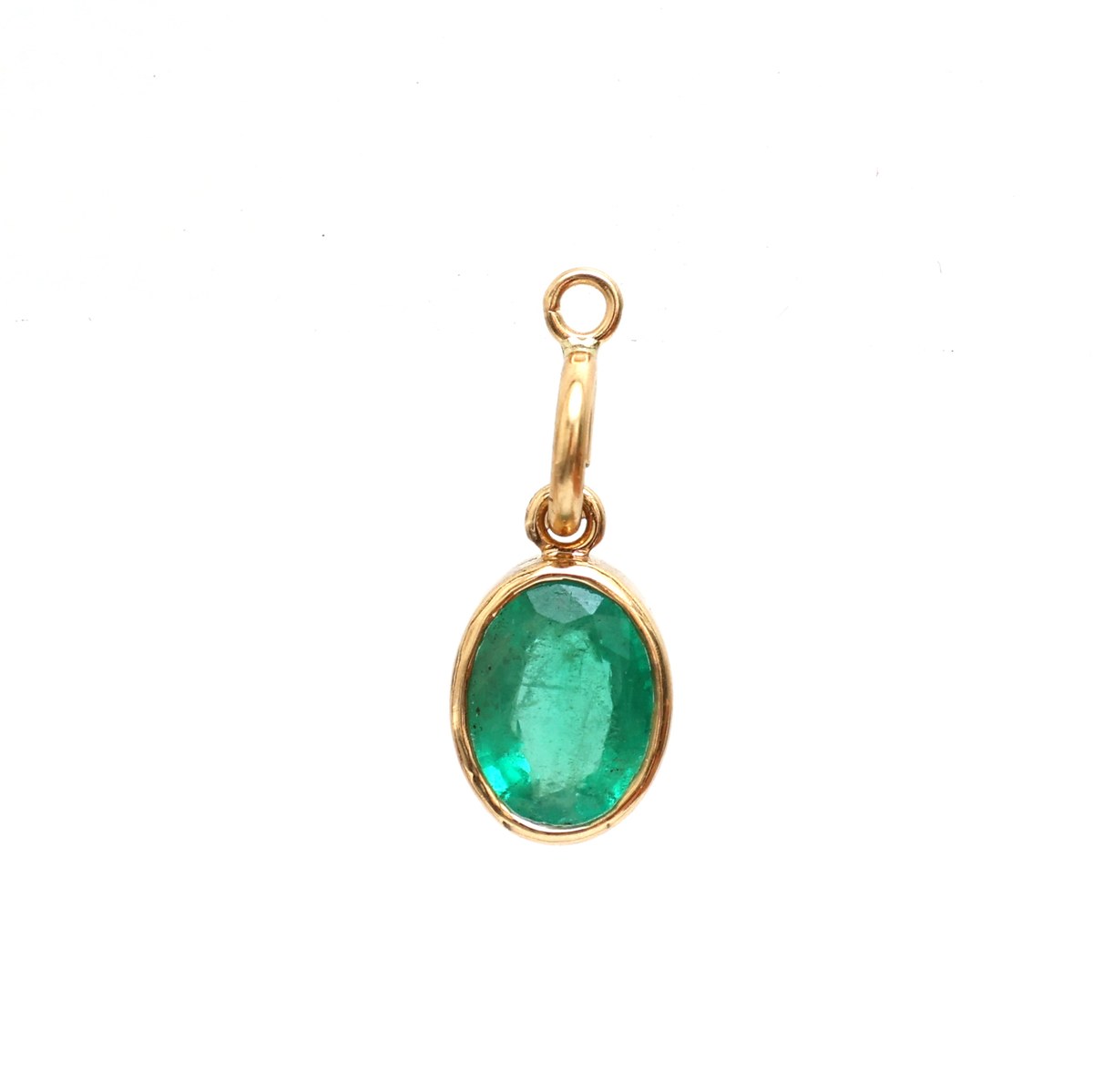 Elegant Emerald 18K Yellow Gold Oval Drop Pendant Necklace