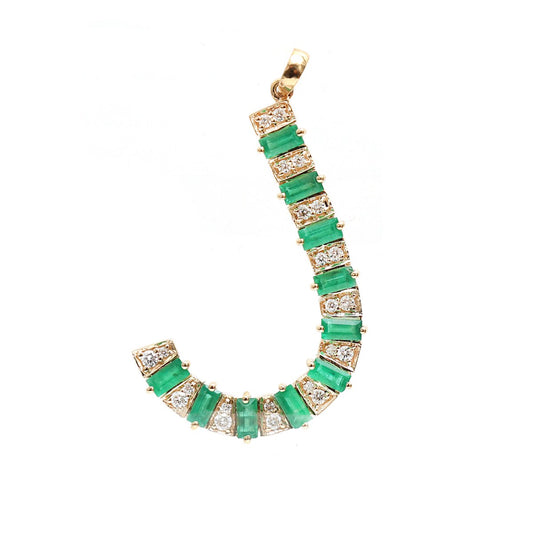 Brilliant Emerald “J” 14K Yellow Gold Pendant Necklace