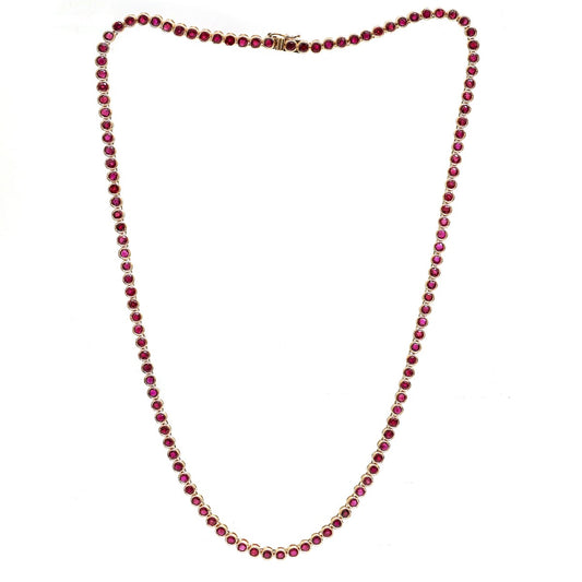 Classic Ruby 14K (18K Custom) Yellow Gold Tennis Necklace