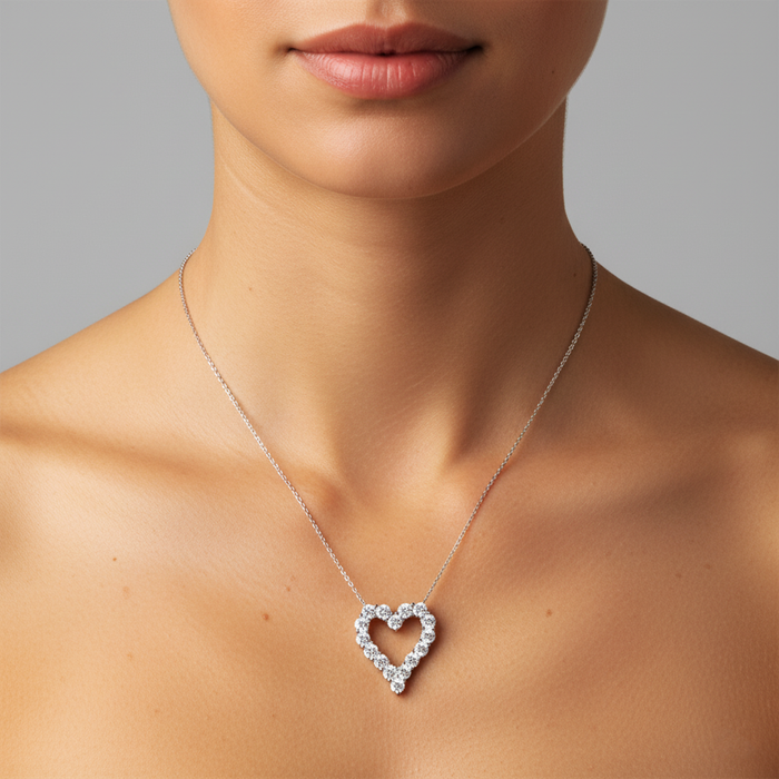 Cushion Cut Open Heart Diamond Necklace in 14K White Gold