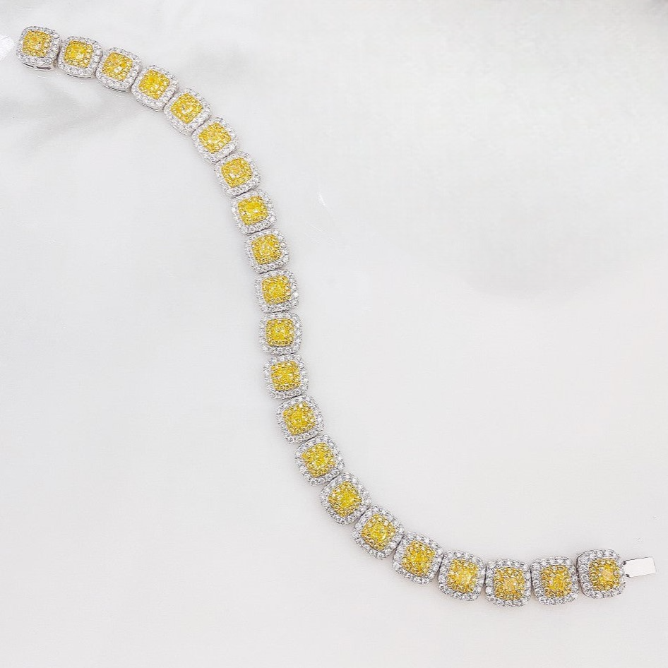 Double Halo Pillow Cut Diamond Bracelet in 18K Yellow Gold