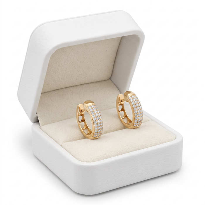 Pave Diamond Huggie Hoop Earrings in 14K Yellow Gold