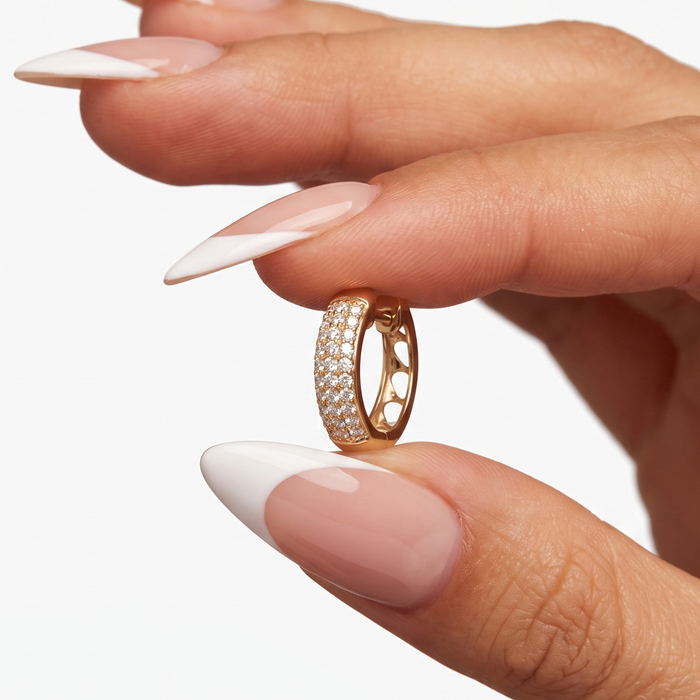 Pave Diamond Huggie Hoop Earrings in 14K Yellow Gold