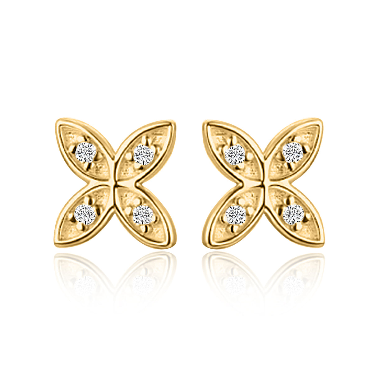 Floral Petal Diamond Stud Earrings in 14K Yellow Gold