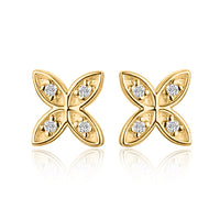 Floral Petal Diamond Stud Earrings in 14K Yellow Gold