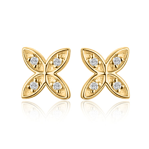 Floral Petal Diamond 14K (or 18k upon request) Yellow Gold Stud Earrings