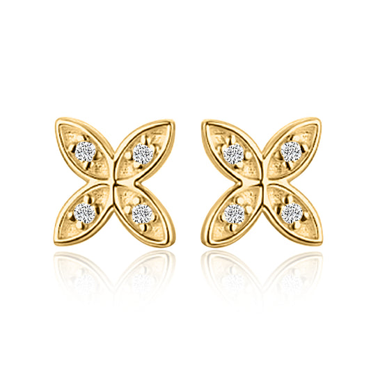 Floral Petal Diamond Stud Earrings in 14K Yellow Gold