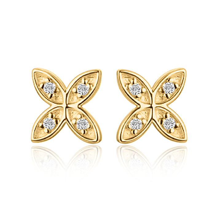 Floral Petal Diamond Stud Earrings in 14K Yellow Gold