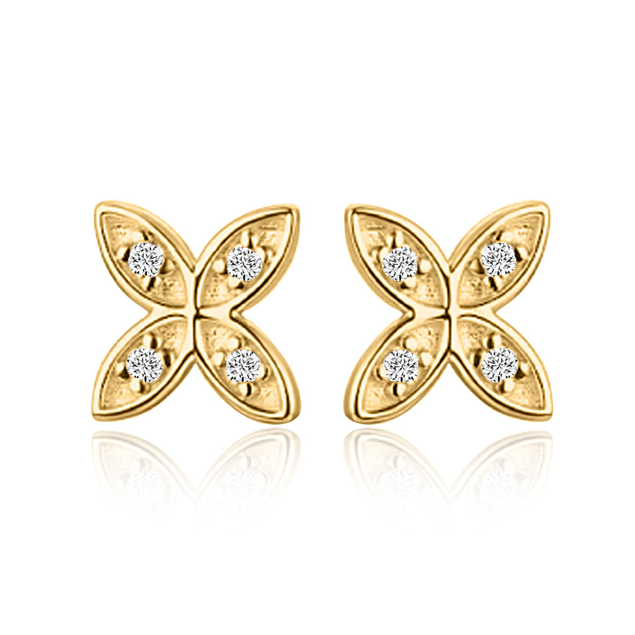 Floral Petal Diamond Stud Earrings in 14K Yellow Gold