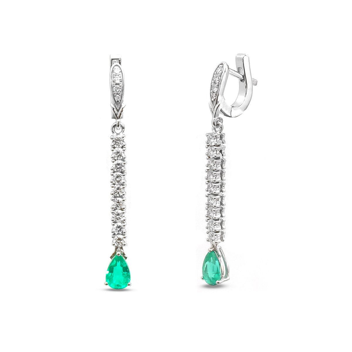 Emerald Linear 18K Natural Diamond White Gold Drop Earrings