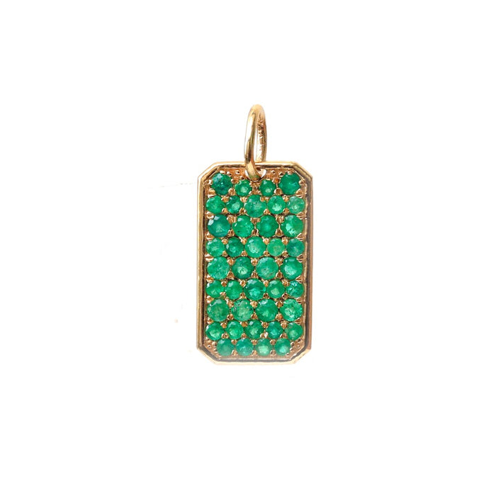 Elegant Pave Emerald Rectangle 18K Yellow Gold Pendant Necklace