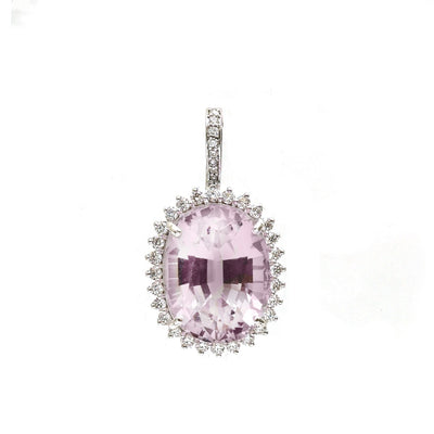 Elegant Kunzite 14K (18K Custom) Yellow Gold Halo Pendant Necklace