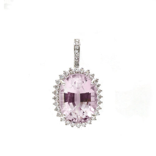 Elegant Kunzite 14K (18K Custom) Yellow Gold Halo Pendant Necklace