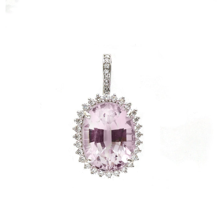 Elegant Kunzite 14K (18K Custom) Yellow Gold Halo Pendant Necklace