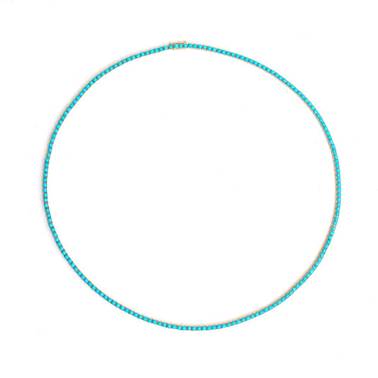 Elegant Round Shape Turquoise 14K (18k Custom) Yellow Gold Tennis Necklace