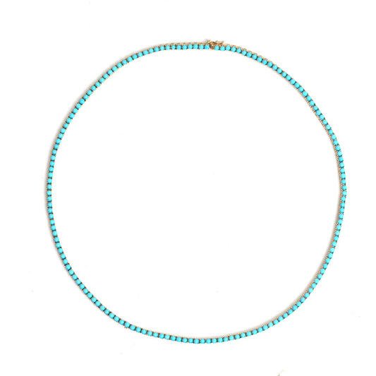 Elegant Turquoise 14K (18K Custom) White Gold Tennis Necklace