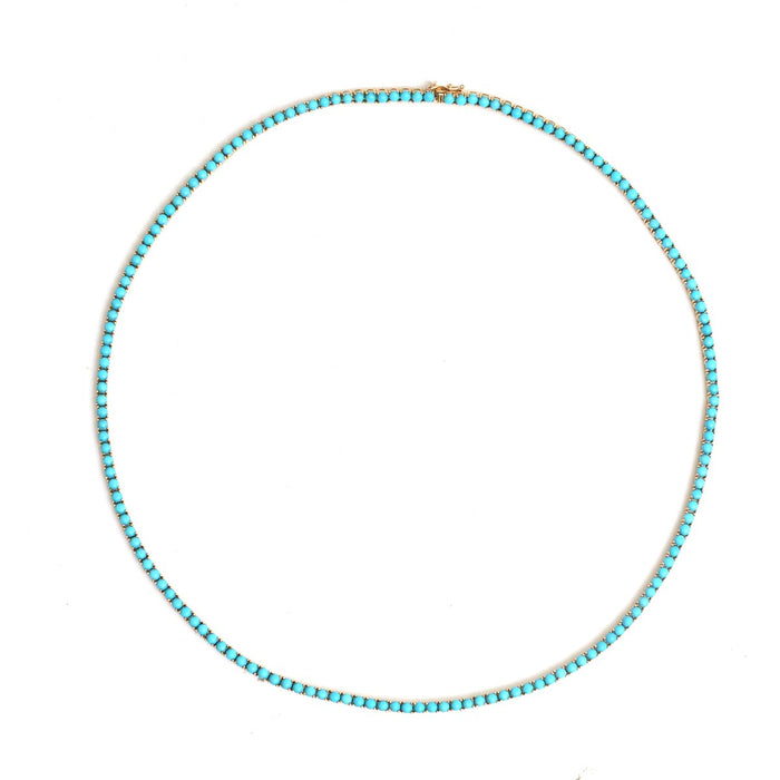 Elegant Turquoise 14K (18K Custom) White Gold Tennis Necklace