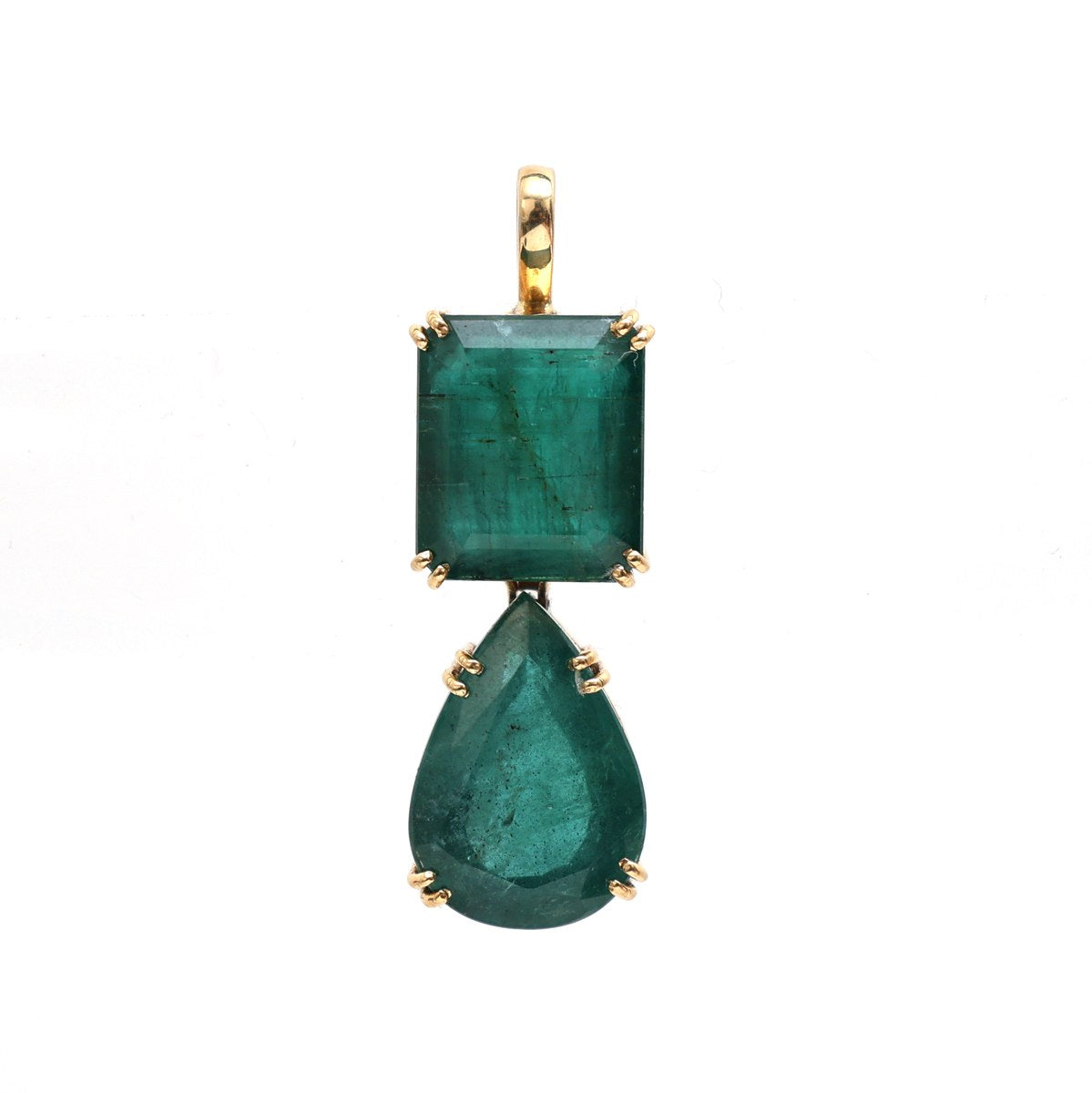 Regal Emerald Cascade Pendant 18K Yellow Gold Necklace