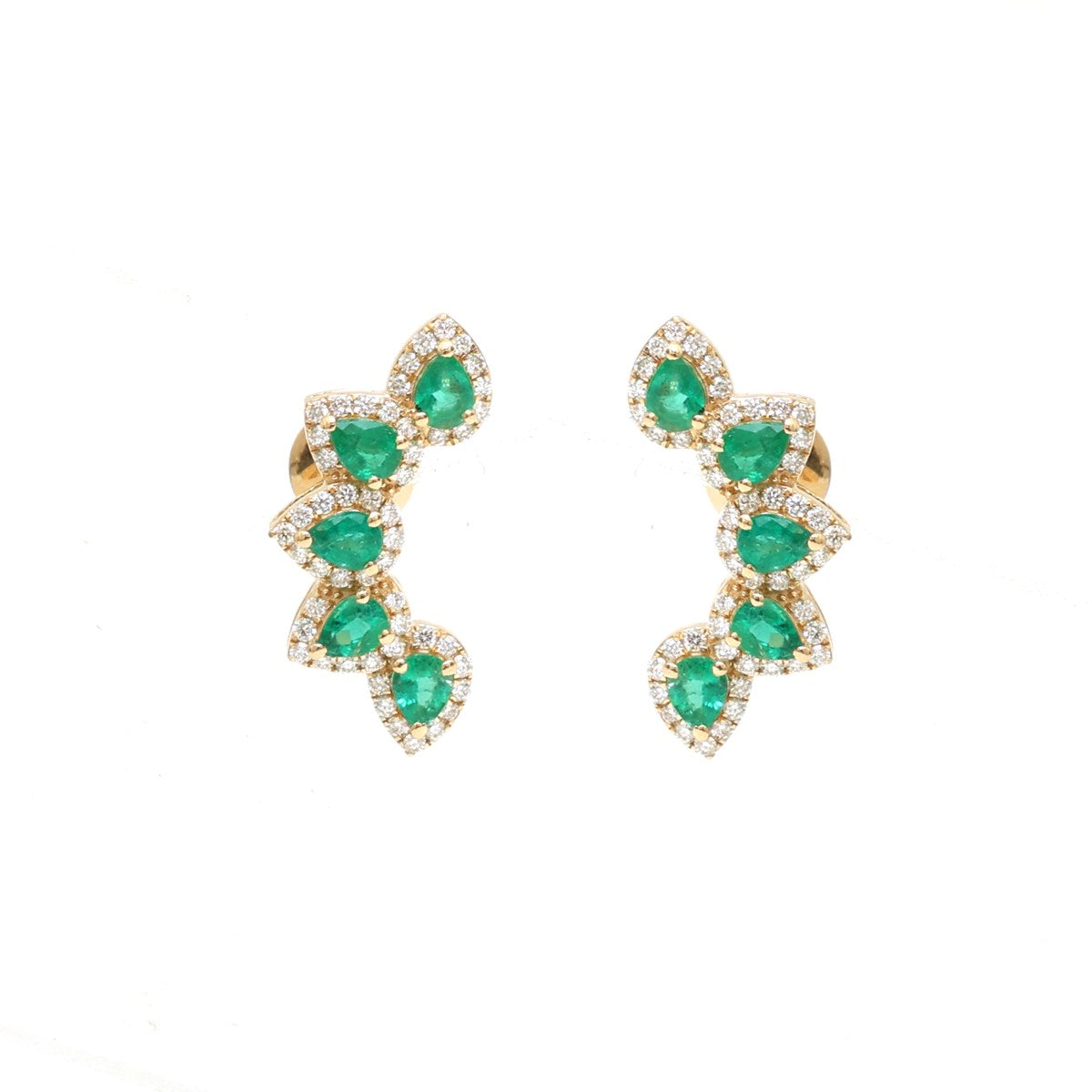 Emerald Accent 18K Natural Diamond Yellow Gold Ear Climber Earrings